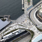 Aerial view of the Overlook Walk construction site once completed 