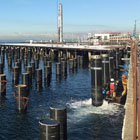 A view looking over many of the steel piles