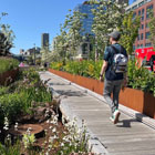 A person strolling on the completed boardwalk.