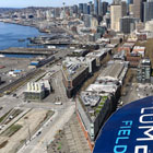 Aerial view looking at Railroad Way from the stadiums